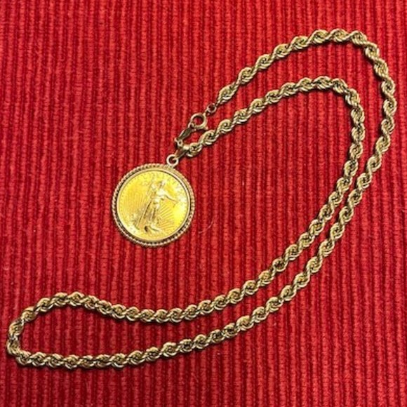 1994 Liberty/American Eagle 1/4 oz 22KT Gold Coin in 14KT YG Pendant - Picture 7 of 9
